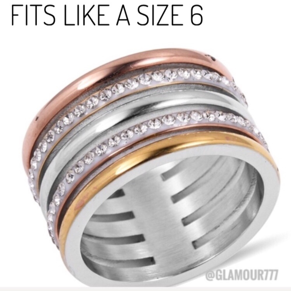 Crystal, Gold Plated Stainless Steel Ring - Picture 5 of 8